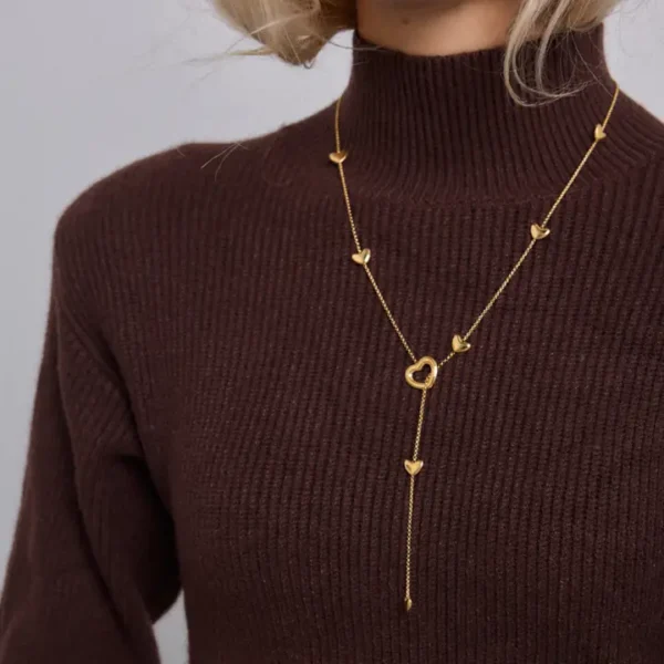 Μενταγιόν Από Ανοξείδωτο Ατσάλι ''Y'' με Καρδιές - Gold