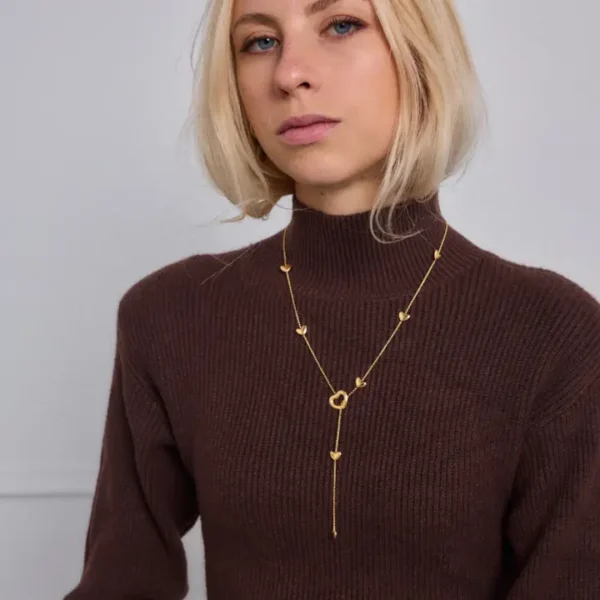 Μενταγιόν Από Ανοξείδωτο Ατσάλι ''Y'' με Καρδιές - Gold