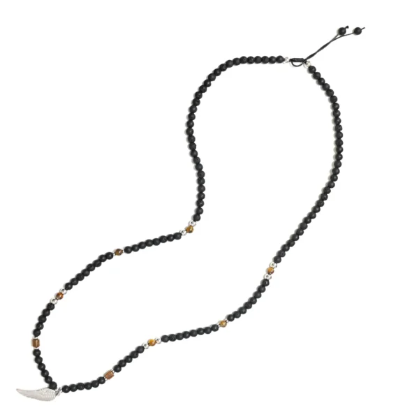 Μακρύ Ανδρικό Μενταγιόν με Φυσική Πέτρα και Φτερό