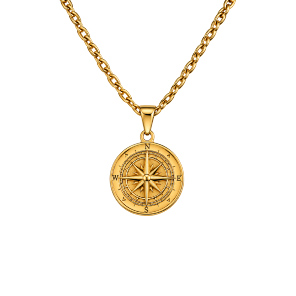 PRODUCT IMAGE mentagion Ανδρικό Μενταγιόν Από Ανοξείδωτο Ατσάλι με Πυξίδα - Gold