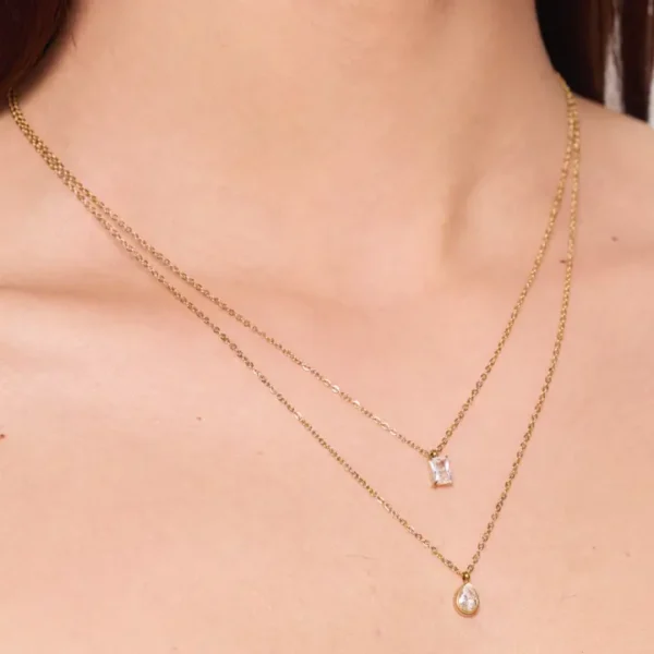 b31664d659d954a5ab519e241bdcc23daad3fbd47ae1d785d0018fcf97b913ca Μενταγιόν Από Ανοξείδωτο Ατσάλι με Διπλή Αλυσίδα και Κρύσταλλο - Gold