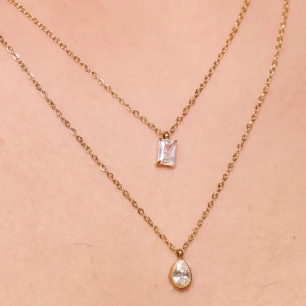 b585569c5a670f7bbcdbc99d1ef201efdfffe58400bf854dd669f9a1fca48d96 Μενταγιόν Από Ανοξείδωτο Ατσάλι με Διπλή Αλυσίδα και Κρύσταλλο - Gold