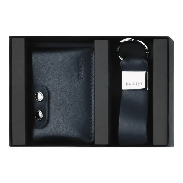 Σετ δώρου με δερμάτινο Card Holder και Μπρελόκ Pularys - Μπλε