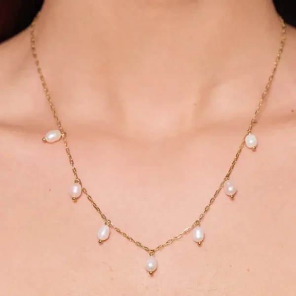 Μενταγιόν Από Ανοξείδωτο Ατσάλι με Λευκές Πέρλες - Gold