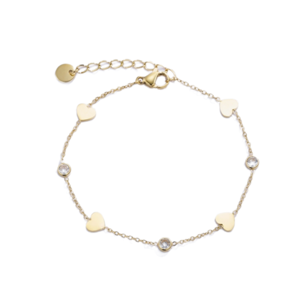 product_image01 Λεπτό Βραχιόλι Από Ανοξείδωτο Ατσάλι με Καρδιές και Στρας - Gold