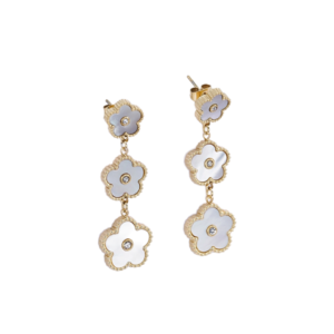 product_image042 Κρεμαστά Σκουλαρίκια Από Ανοξείδωτο Ατσάλι με Λευκά Λουλούδια - Gold