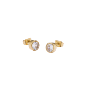 product_image044 Σκουλαρίκια Καρφάκια Από Ανοξείδωτο Ατσάλι με Λευκό Διαμάντι - Gold