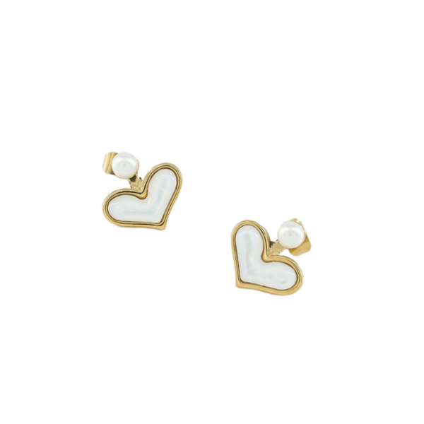 Σκουλαρίκια Από Ανοξείδωτο Ατσάλι με Λευκή Καρδιά - Gold