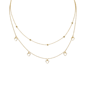 Μενταγιόν Από Ανοξείδωτο Ατσάλι με Διπλή Αλυσίδα και Καρδιές - Gold