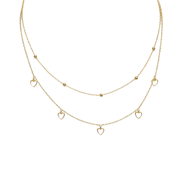 Μενταγιόν Από Ανοξείδωτο Ατσάλι με Διπλή Αλυσίδα και Καρδιές - Gold