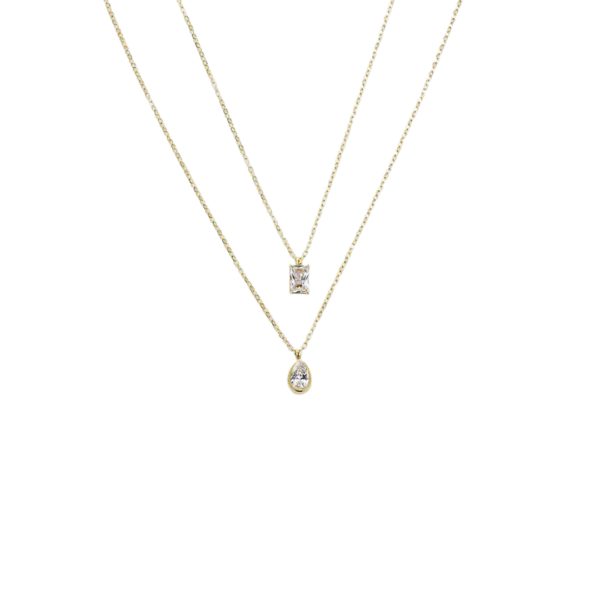 product_image073 Μενταγιόν Από Ανοξείδωτο Ατσάλι με Διπλή Αλυσίδα και Κρύσταλλο - Gold