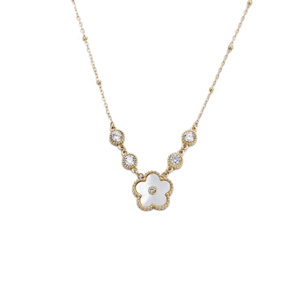 Μενταγιόν Από Ανοξείδωτο Ατσάλι με Λευκό Λουλούδι - Gold