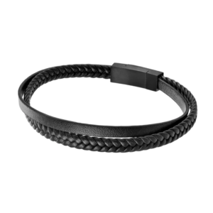 Ανδρικό Διπλό Δερμάτινο Βραχιόλι με Ατσάλινο Κλείσιμο - Μαύρο