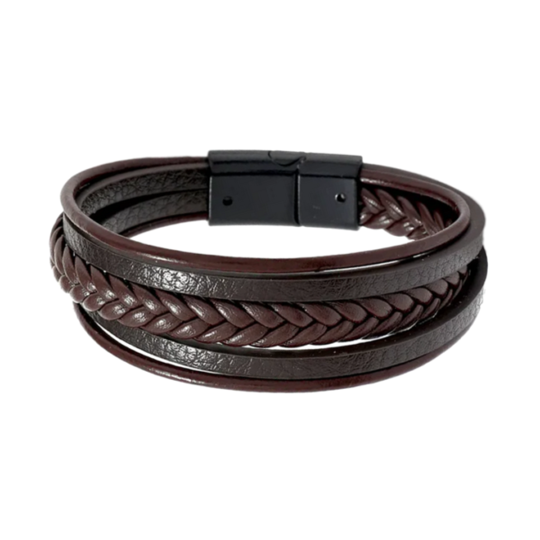 Ανδρικό Δερμάτινο Βραχιόλι 5 Στρώσεων με Ατσάλινο Κλείσιμο- Καφέ