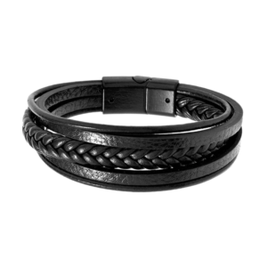 product_image17 Ανδρικό Δερμάτινο Βραχιόλι 5 Στρώσεων με Ατσάλινο Κλείσιμο - Μαύρο