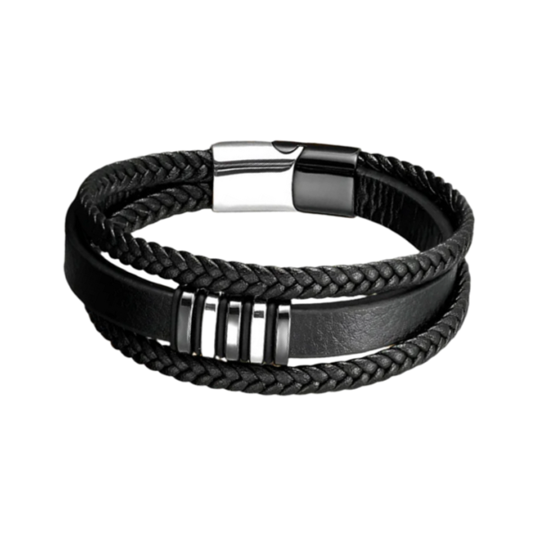 Ανδρικό Βραχιόλι με Πλέξιμο και Μεταλλική Λεπτομέρεια - Μαύρο