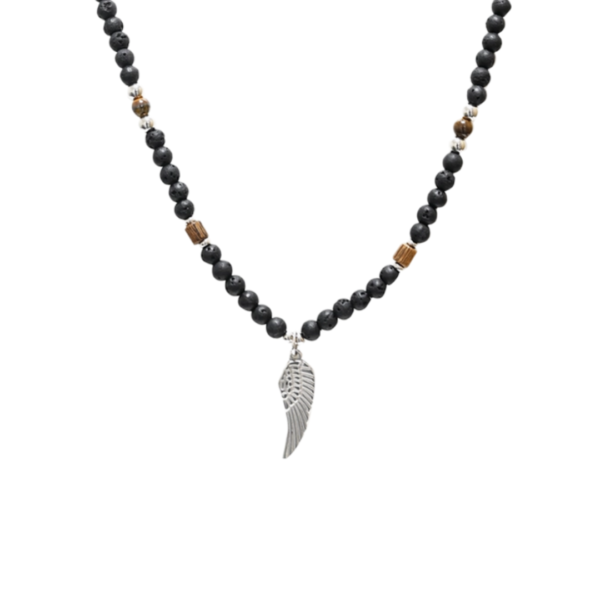 Μακρύ Ανδρικό Μενταγιόν με Φυσική Πέτρα και Φτερό