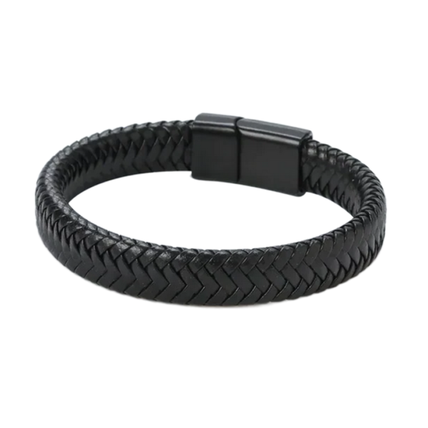 Ανδρικό Δερμάτινο Βραχιόλι Με Ατσάλινο Κλείσιμο - Μαύρο
