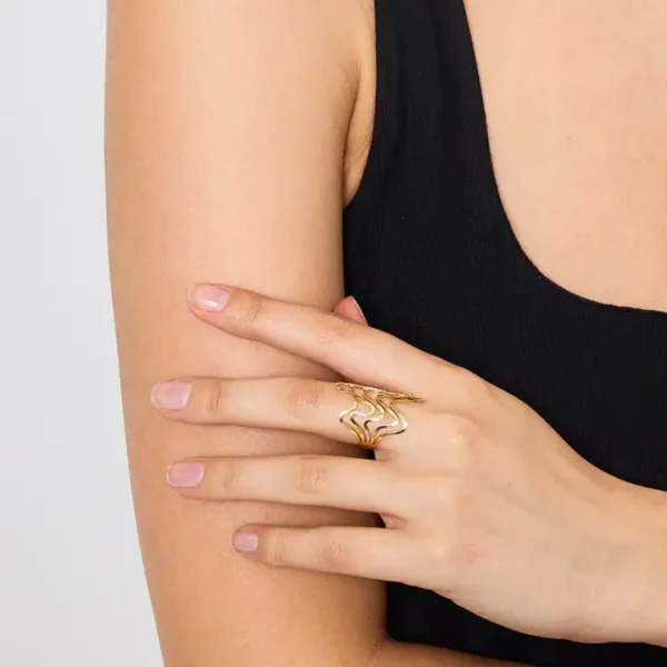 Δαχτυλίδι Από Ανοξείδωτο Ατσάλι με Κύματα - Gold