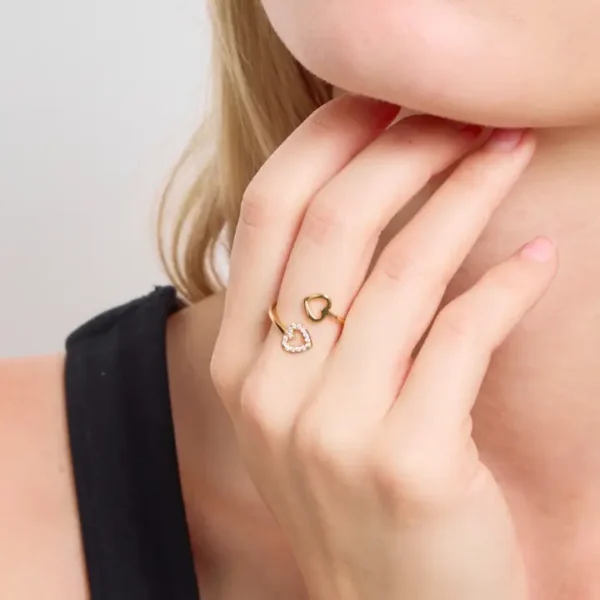 e28bf5fc5b01708813609add6b358d9c58f5df9f81403d61ca71204aad7401fb Δαχτυλίδι Από Ανοξείδωτο Ατσάλι με Λευκή Καρδιά και Zircon - Gold