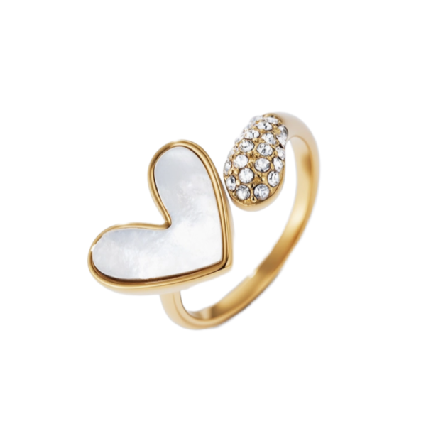 product_image027 Δαχτυλίδι Από Ανοξείδωτο Ατσάλι με Λευκή Καρδιά και Zircon - Gold