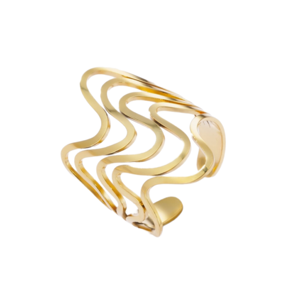 Δαχτυλίδι Από Ανοξείδωτο Ατσάλι με Κύματα - Gold