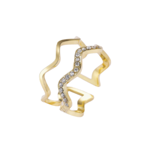 product_image029 Δαχτυλίδι Από Ανοξείδωτο Ατσάλι με Κύματα και Zircon - Gold