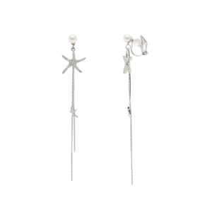 product_image041 Κρεμαστά Σκουλαρίκια Αστεράκι με Πέρλες και Rhinestones - Silver