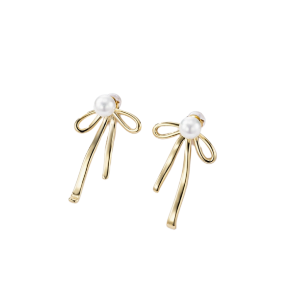 Σκουλαρίκια Από Ανοξείδωτο Ατσάλι Φιογκάκια με Πέρλα - Gold