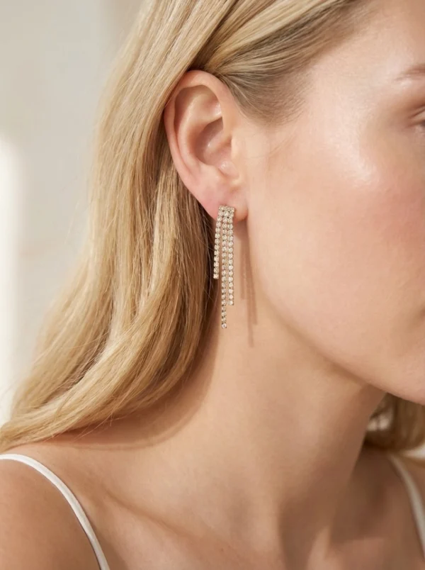 Κρεμαστά Σκουλαρίκια Από Ανοξείδωτο Ατσάλι με Κρυστάλλους - Gold