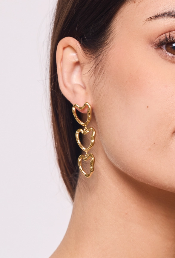 Κρεμαστά Σκουλαρίκια Από Ανοξείδωτο Ατσάλι με Καρδούλες - Gold