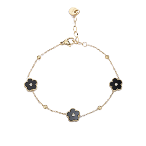 Βραχιόλι Από Ανοξείδωτο Ατσάλι Με Μαύρα Λουλούδια - Gold