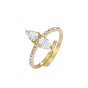 product_image033 Δαχτυλίδι Από Ανοξείδωτο Ατσάλι με Κρυστάλλους και Zircon - Gold