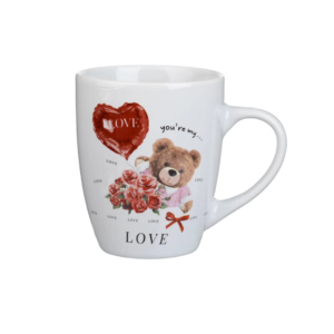 Πορσελάνη Οβάλ Κούπα με Σχέδιο Αρκουδάκι & Μπαλόνι - Λευκή