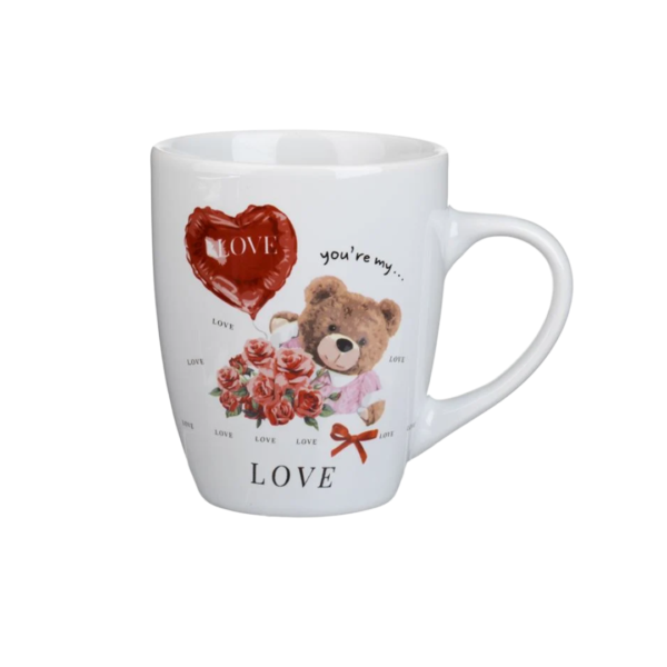 Πορσελάνη Οβάλ Κούπα με Σχέδιο Αρκουδάκι & Μπαλόνι - Λευκή