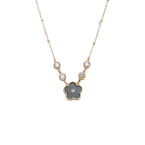 Μενταγιόν Από Ανοξείδωτο Ατσάλι με Μαύρο Λουλούδι - Gold