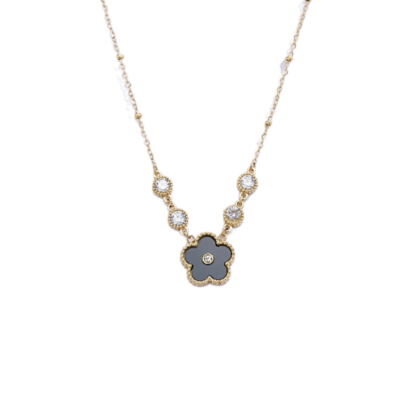 product_image080 Μενταγιόν Από Ανοξείδωτο Ατσάλι με Μαύρο Λουλούδι - Gold