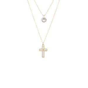 Μενταγιόν Από Ανοξείδωτο Ατσάλι Σταυρός με Κρύσταλλο - Gold