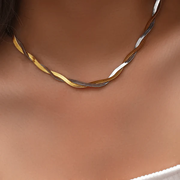Double_Snake_Chain_Necklace Μενταγιόν Από Ανοξείδωτο Ατσάλι Πλεξούδα - Gold / Silver