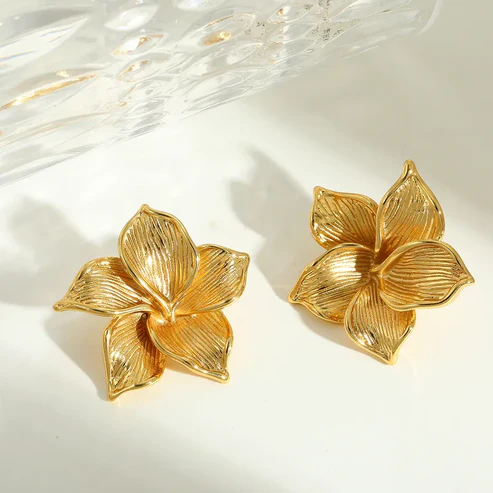 NH44537751_jpg Σκουλαρίκια Από Ανοξείδωτο Ατσάλι Με Χρυσά Λουλούδια - Gold