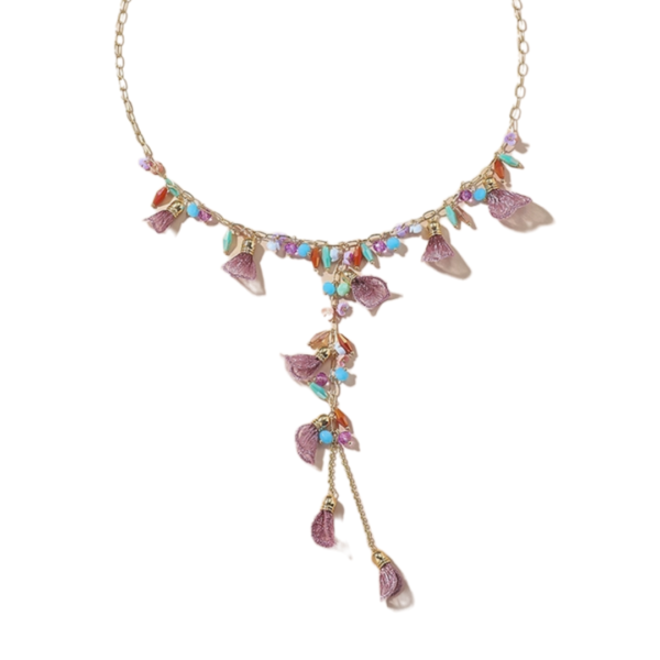 Μενταγιόν Από Ανοξείδωτο Ατσάλι Με Κρυστάλλους και Υφασμάτινα Κοχύλια - Gold