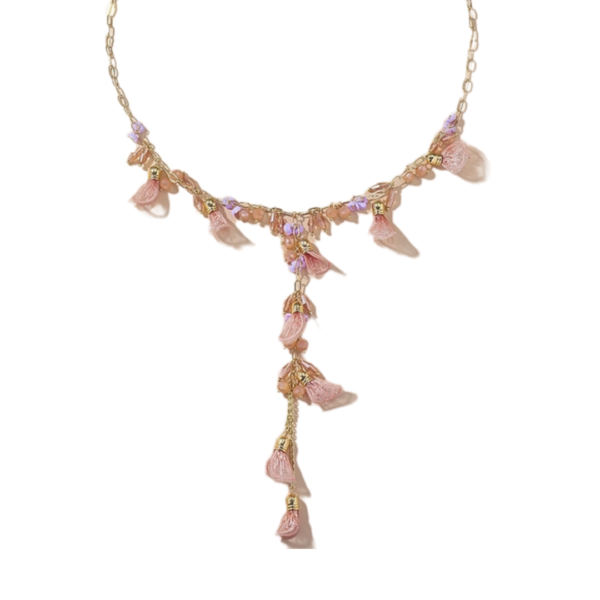 Μενταγιόν Από Ανοξείδωτο Ατσάλι Με Κρυστάλλους και Υφασμάτινα Κοχύλια - Gold