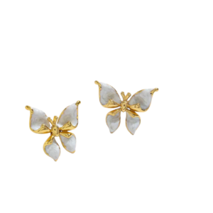 Σκουλαρίκια Από Ανοξείδωτο Ατσάλι Με Λευκές Πεταλούδες - Gold