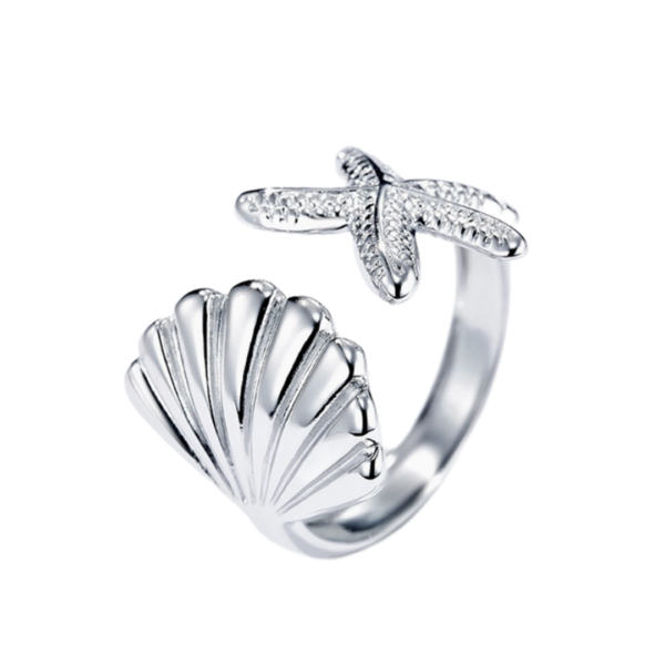 product_image Δαχτυλίδι Από Ανοξείδωτο Ατσάλι με Κόχυλι και Αστερία - Silver