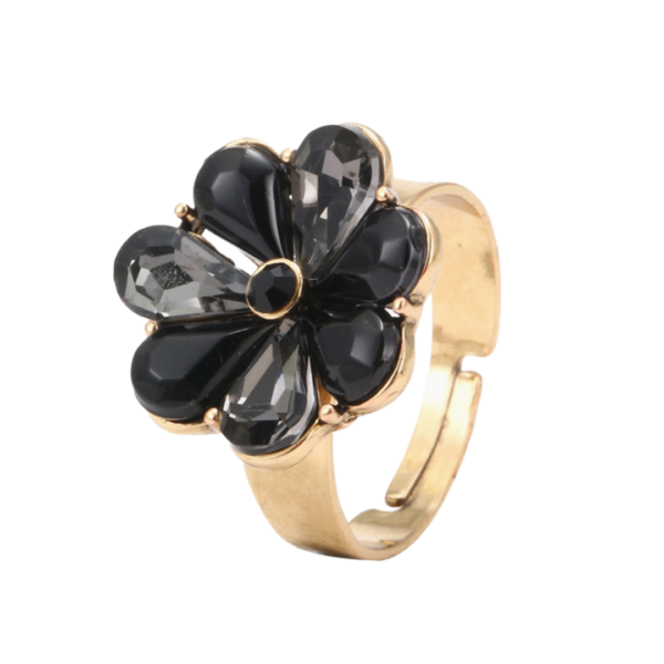 Δαχτυλίδι με Μαύρο Λουλούδι - Gold