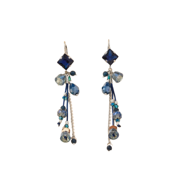 product_image Κρεμαστά Σκουλαρίκια Από Ανοξείδωτο Ατσάλι Με Μπλε Κρυστάλλους - Silver