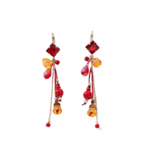 Κρεμαστά Σκουλαρίκια Από Ανοξείδωτο Ατσάλι Με Κόκκινους Κρυστάλλους - Silver