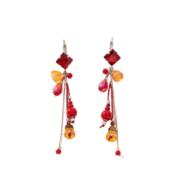 product_image Κρεμαστά Σκουλαρίκια Από Ανοξείδωτο Ατσάλι Με Κόκκινους Κρυστάλλους - Silver