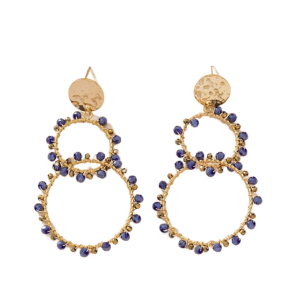 Κρεμαστά Σκουλαρίκια Κρίκοι Από Ανοξείδωτο Ατσάλι Με Μπλε Πετράδια - Gold