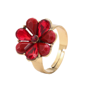 Δαχτυλίδι με Κόκκινο Λουλούδι - Gold